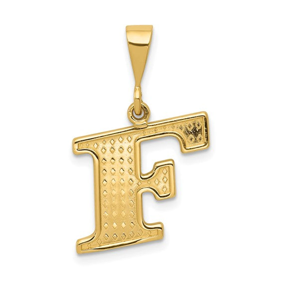 14kt Yellow Gold Textured Initial F Charm