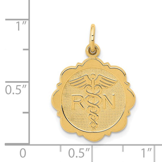 14kt Yellow Gold RN Registered Nurse Disc Charm