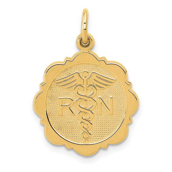 14kt Yellow Gold RN Registered Nurse Disc Charm