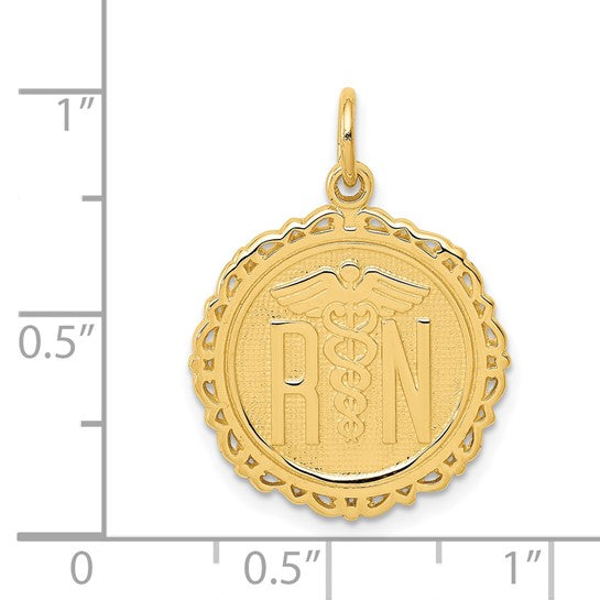 14kt Yellow Gold RN Registered Nurse Disc Charm