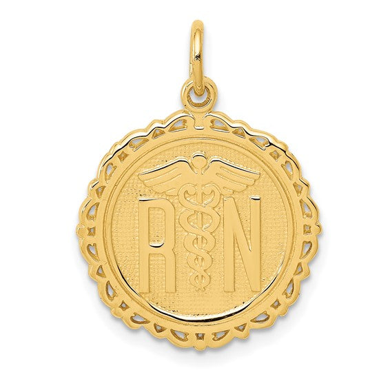 14kt Yellow Gold RN Registered Nurse Disc Charm