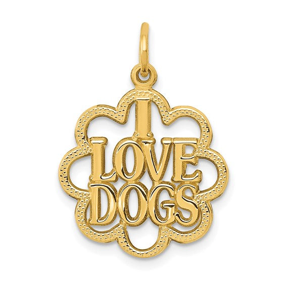 14kt Yellow Gold I LOVE DOGS Charm