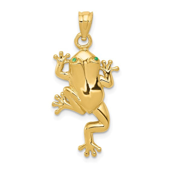 14kt Yellow Gold Frog W/ Enameled Eyes Charm