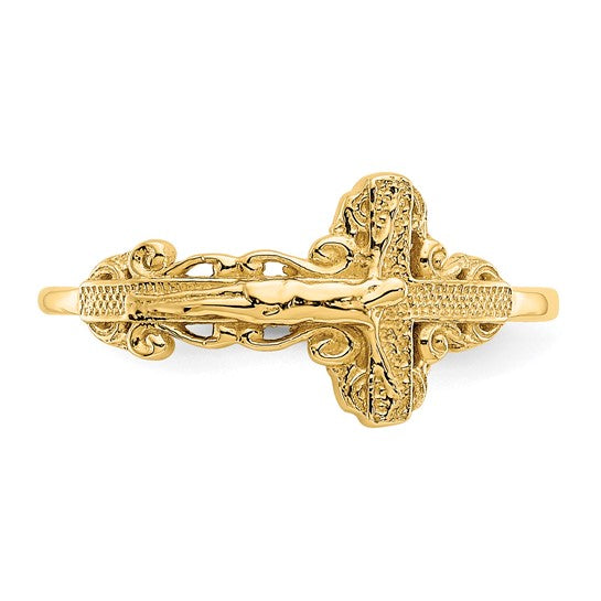 10kt Yellow Gold Diamond-Cut Crucifix Ring