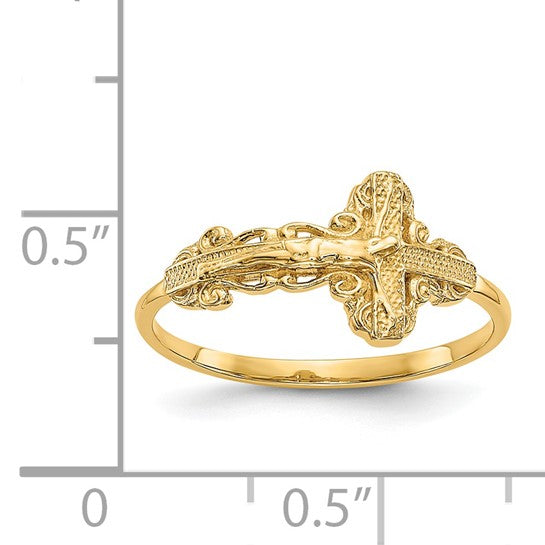 10kt Yellow Gold Diamond-Cut Crucifix Ring