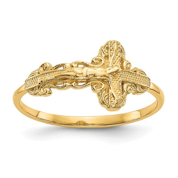 10kt Yellow Gold Diamond-Cut Crucifix Ring