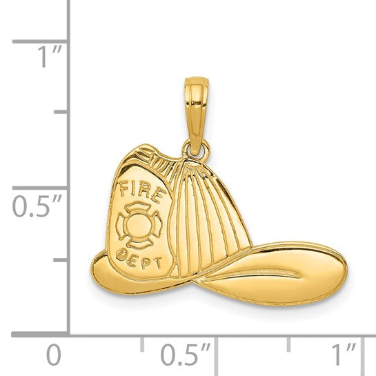 14kt Yellow Gold Large Firefighter Hat Pendant