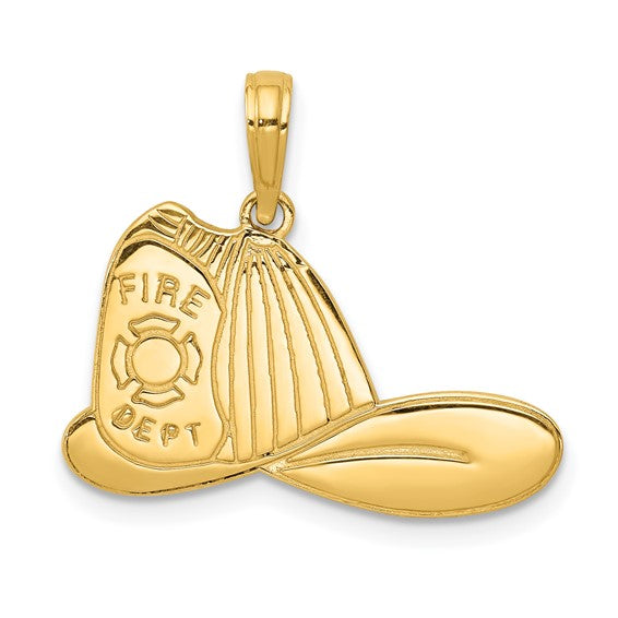 14kt Yellow Gold Large Firefighter Hat Pendant