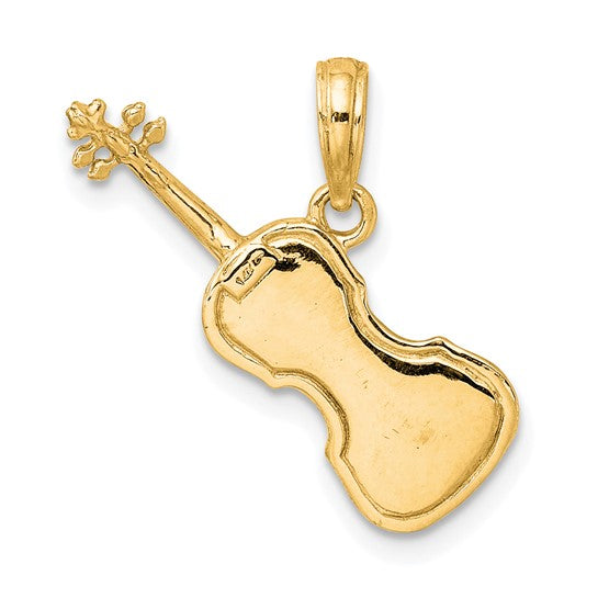 14KT Yellow Gold Polished Solid 3-D Violin Pendant