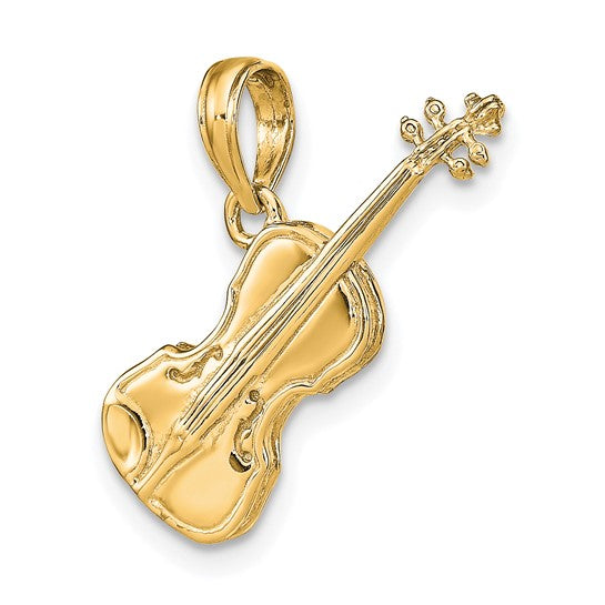 14KT Yellow Gold Polished Solid 3-D Violin Pendant