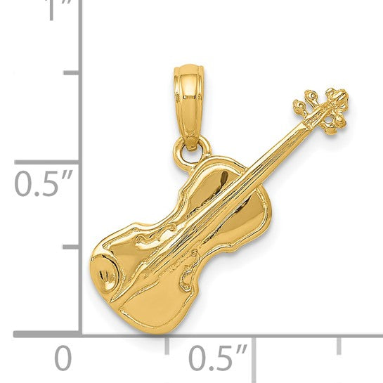14KT Yellow Gold Polished Solid 3-D Violin Pendant