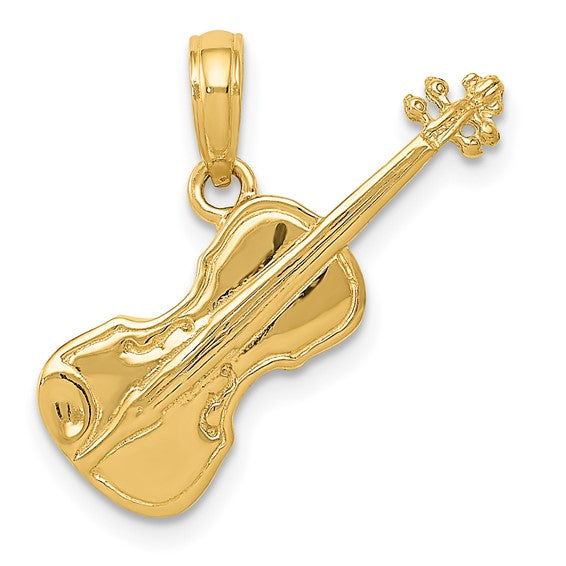14KT Yellow Gold Polished Solid 3-D Violin Pendant