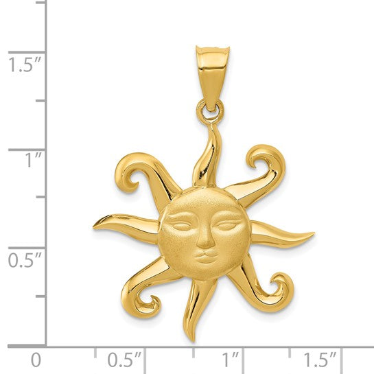 14kt Yellow Gold Satin and Polished Sun Pendant