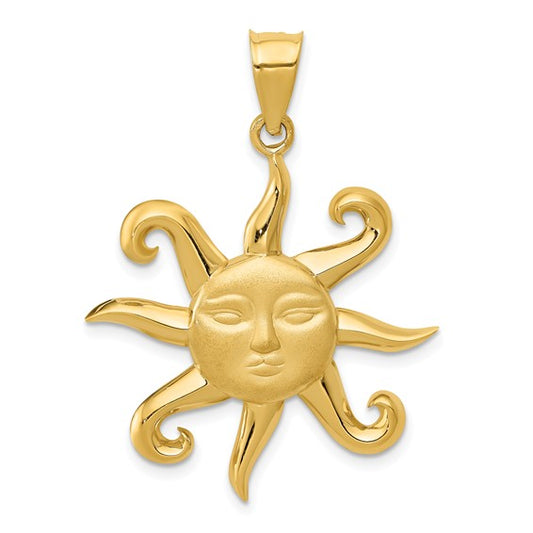14kt Yellow Gold Satin and Polished Sun Pendant