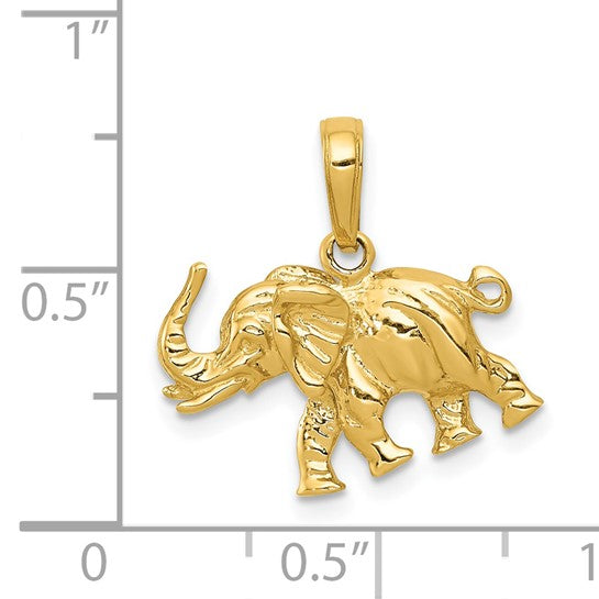 14kt Yellow Gold Polished 3-D Elephant Pendant