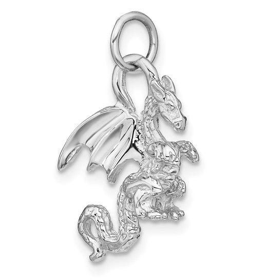 14kt White Gold Solid Polished 3-D Dragon Charm