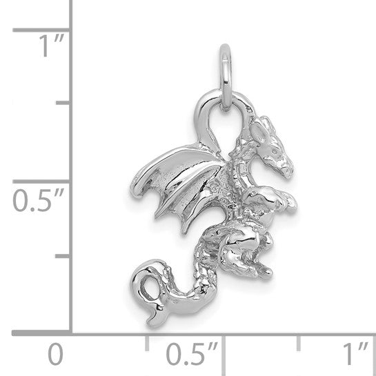 14kt White Gold Solid Polished 3-D Dragon Charm