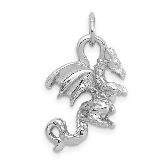 14kt White Gold Solid Polished 3-D Dragon Charm