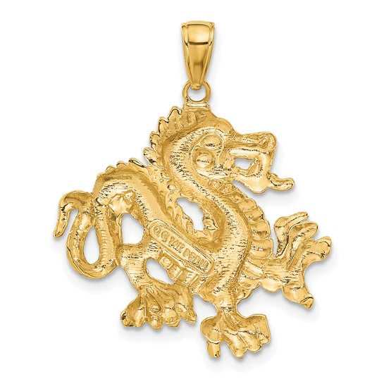 14kt Yellow Gold Solid Polished Dragon Pendant