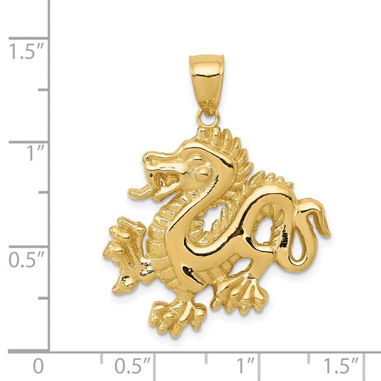 14kt Yellow Gold Solid Polished Dragon Pendant