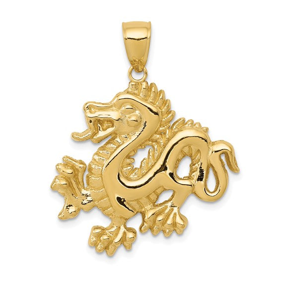 14kt Yellow Gold Solid Polished Dragon Pendant