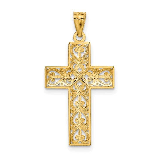 14kt Yellow Gold Diamond-cut Filigree Cross Pendant