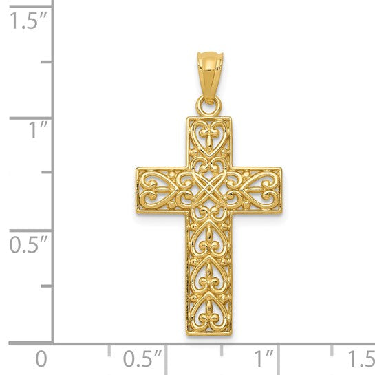 14kt Yellow Gold Diamond-cut Filigree Cross Pendant