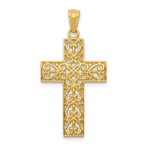 14kt Yellow Gold Diamond-cut Filigree Cross Pendant