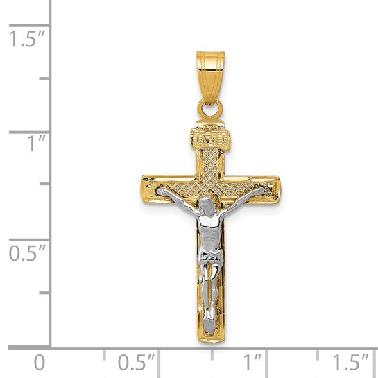 14KT Two-tone Diamond-cut Lattice Cross w/Crucifix Pendant