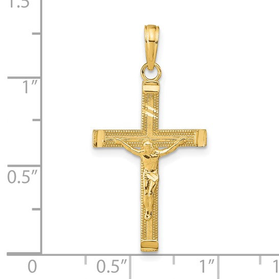 14KT Yellow Gold Diamond-cut Fancy Tipped Crucifix Pendant