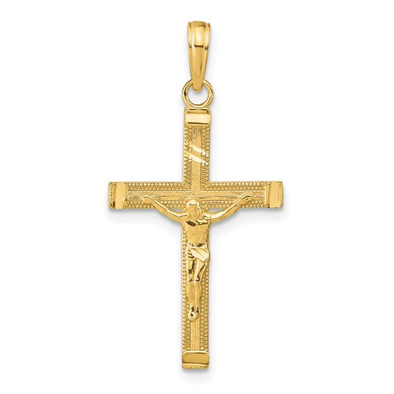14KT Yellow Gold Diamond-cut Fancy Tipped Crucifix Pendant
