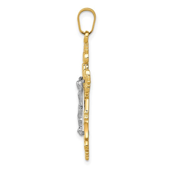 14KT Two-Tone Medium Lacy-Edge Inri Crucifix Pendant