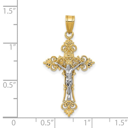14KT Two-Tone Medium Lacy-Edge Inri Crucifix Pendant