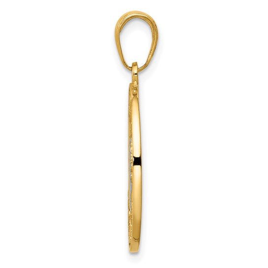 14KT Yellow Gold W/Rhodium Reversible Guardian Angel Prayer Pendant