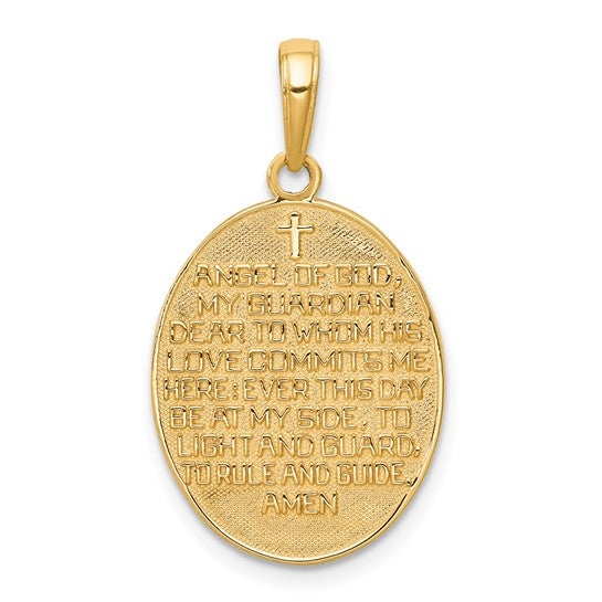 14KT Yellow Gold W/Rhodium Reversible Guardian Angel Prayer Pendant