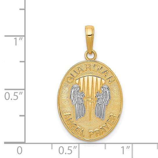 14KT Yellow Gold W/Rhodium Reversible Guardian Angel Prayer Pendant
