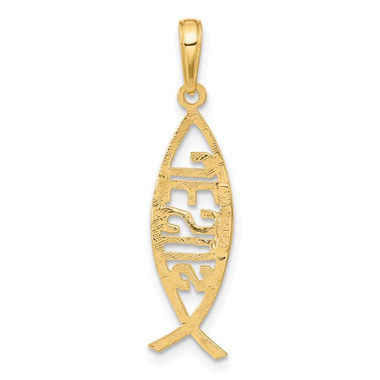 14KT Yellow Gold Ichthus Fish W/ JESUS Pendant