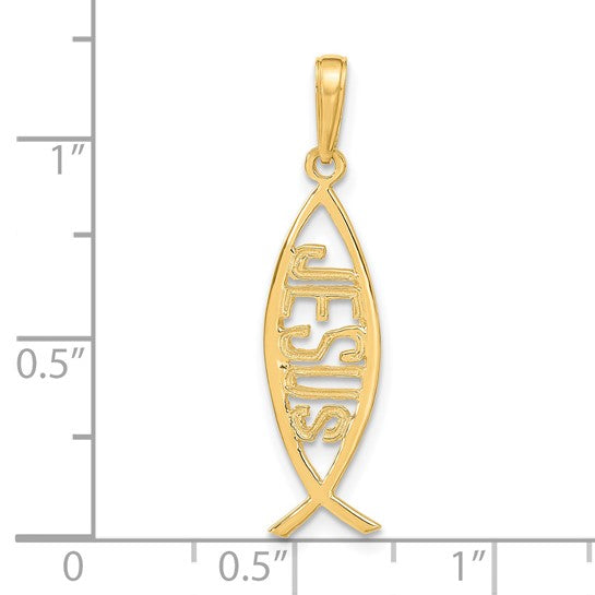 14KT Yellow Gold Ichthus Fish W/ JESUS Pendant