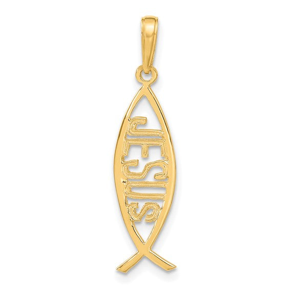 14KT Yellow Gold Ichthus Fish W/ JESUS Pendant