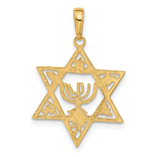14kt Yellow Gold Star of David w/Menorah Pendant