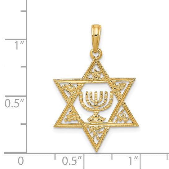 14kt Yellow Gold Star of David w/Menorah Pendant