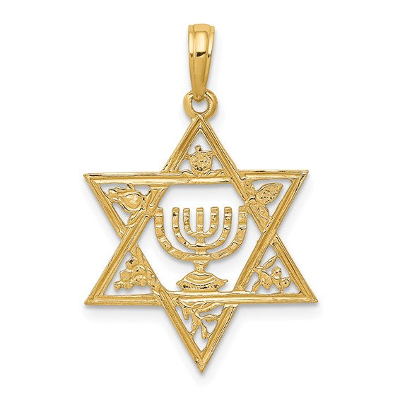14kt Yellow Gold Star of David w/Menorah Pendant