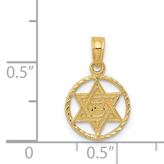 14KT Yellow Gold Star of David in Circle Frame Pendant