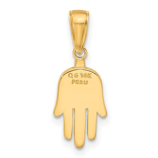 14KT Yellow Gold Large Solid Hamsa Pendant