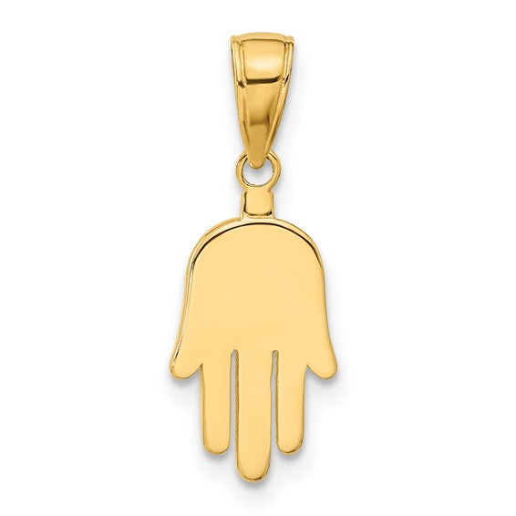 14KT Yellow Gold Large Solid Hamsa Pendant