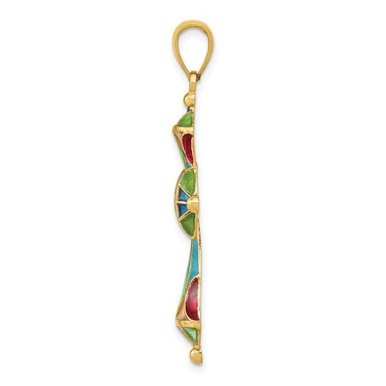 14kt Yellow Gold Multi Color Enamel Cross Pendant