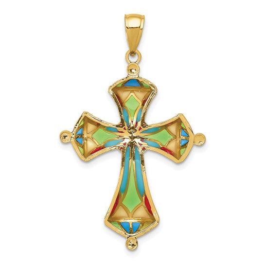 14kt Yellow Gold Multi Color Enamel Cross Pendant