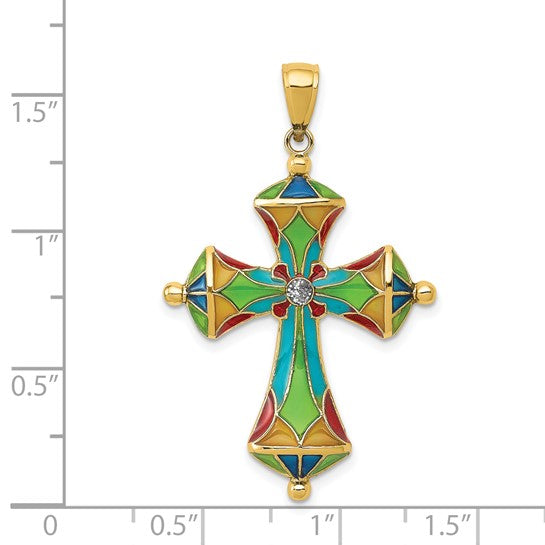 14kt Yellow Gold Multi Color Enamel Cross Pendant