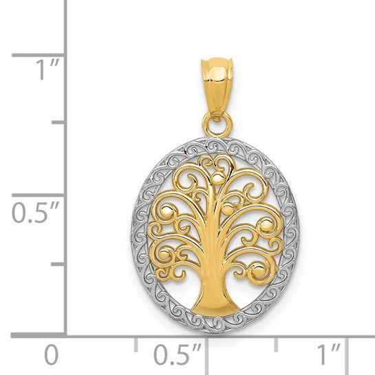 14kt Yellow Gold w/ Rhodium Tree of Life Pendant