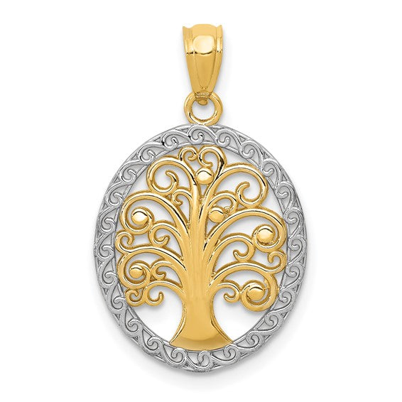 14kt Yellow Gold w/ Rhodium Tree of Life Pendant